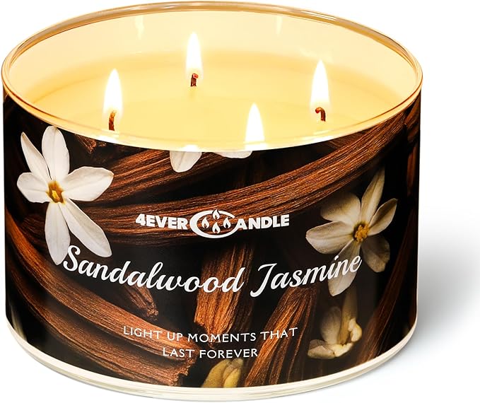 4-Wick Candles for Home Scented - 18oz Soy Wax Blend Candle Over 50Hrs Long-Lasting Fragrance, Home Decor and Housewarming Gifts, Sandalwood Jasmine