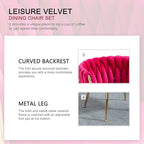 Nrizc Woven Dining Chairs Set of 2, Velvet Upholstered Dining Chairs with Gold Metal Legs, Modern Accent Chairs for Living Room, Dining Room, Kitchen (Rose Red)