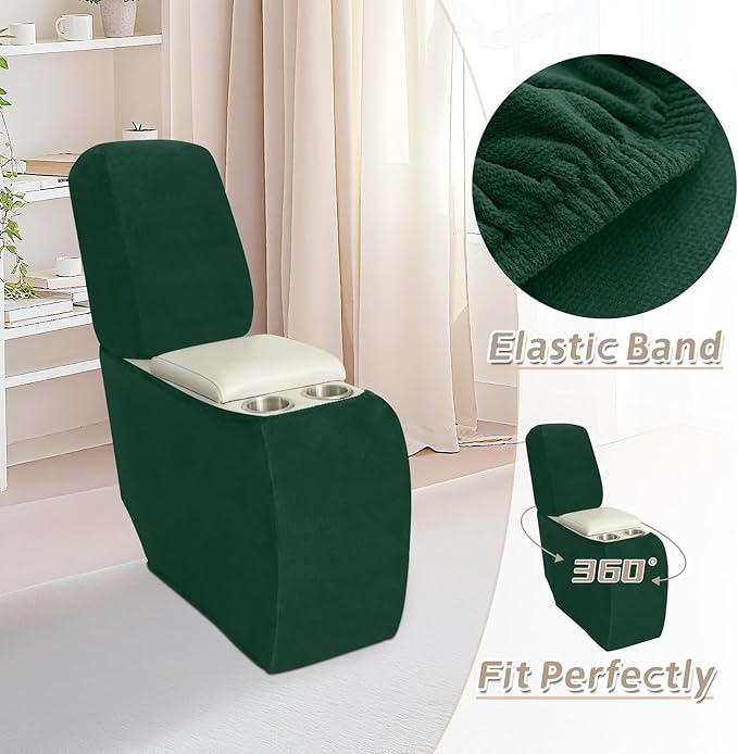 Arfntevss Sectional Recliner Couch Covers Velvet Corner Sectional Sofa Cover for Reclining Couch Stretch L Shape Recliner Slipcover Washable Middle Console Protector (1 Console Cover, Dark Green)