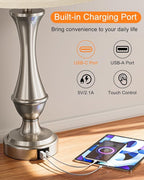 Upgraded Touch Lamps for Night Stands Set of 2 - Bedside Lamps with USB C+A, 3 Way Dimmable for Bedroom Living Room End Tables Office (White&Nickel)