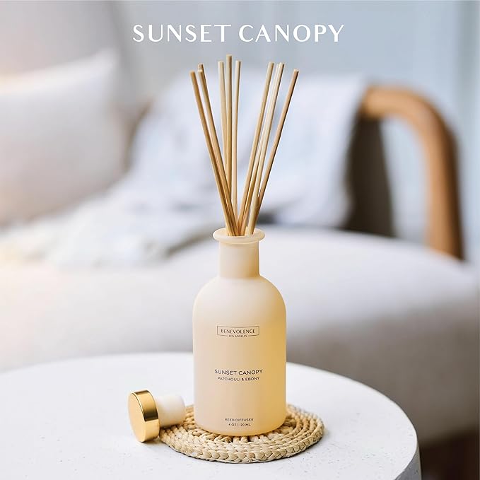 Benevolence LA Reed Diffuser for Home | Patchouli & Ebony | Elegant Home & Bathroom Decor | Long-Lasting Oil Diffuser Sticks | Malibu Sands Collection
