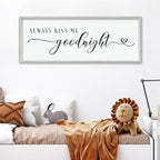 comurdyo Always Kiss Me Goodnight Sign for Bedroom Above bed Wall Decor 40''×15'' Large Wood Frame For Couples Over Bed Hanging Wall Art (White)