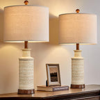 BOBOMOMO 24'' Farmhouse Table Lamp Set of 2 for Bedroom Living Room Vintage Rustic Traditional Nightstand Bedside Lamps