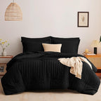 CozyLux Oversized King Comforter Set Black Seersucker 7 Pieces Bed in a Bag King Comforter Set with Sheets, Luxury Soft Bedding Set with Down Alternative Comforter, Sheets, Pillowcases & Shams