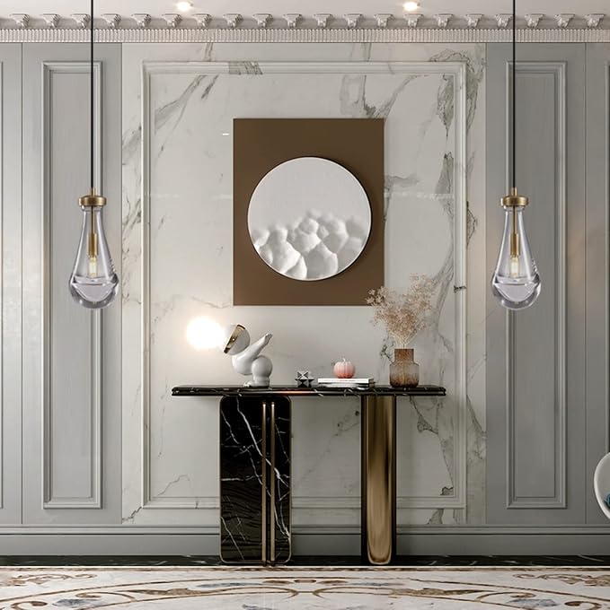 Raindrop Pendant Light Fixtures Set of Two, Brass Glass Pendant Lighting, Teardrops Pendant Lights Kitchen Island, Indoor Pendant Light for Kitchen Island Bedroom Bathroom, Included Bulb