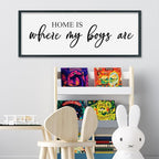 SRSZHIYUE Home Is Where My Boys Are Sign 32"×12" New Mothers Day Gifts ideas Wall Art for kids Playroom Mom Quote Bedroom Large Wood Framed Wall Hanging Decor (Black)