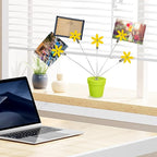 Cute Flower Table Card Memo Holder Stand,1 Pcs Photo Clips Holder Desk Stand for Memo Paper Note Monmory Photo Christmas Wedding Display with Flowerpot Shaped Plastic Base (Yellow)