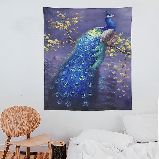 yowecso Peacock Tapestry Wall Hanging for Bedroom, Living Room - Purple Peacock Bird Tapestry - Aesthetic Wall Decor - 50"x60"