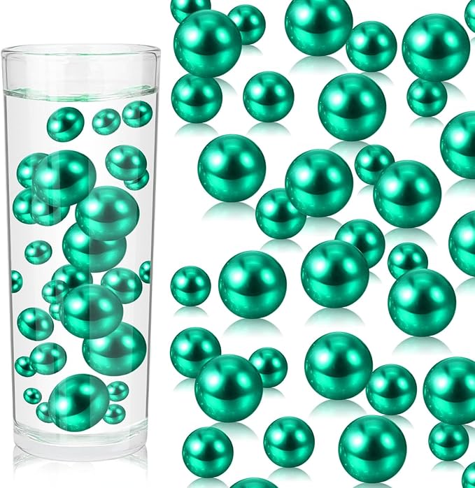 200PCS Green Faux Pearls Beads for Centerpiece Vases, Vase Filler Faux Pearls, No Holes Filler Beads for Party Anniversary Birthday Wedding Table Decor, 10/14/20/30mm
