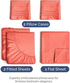 Split King Size 5 Piece Sheet Set - Comfy Breathable & Cooling Bed Sheets Set - Hotel Luxury Bedding for Women, Men, Kids, Teens, Boys & Girls - Deep Pockets, Soft and Wrinkle Free - Oeko-Tex - Coral