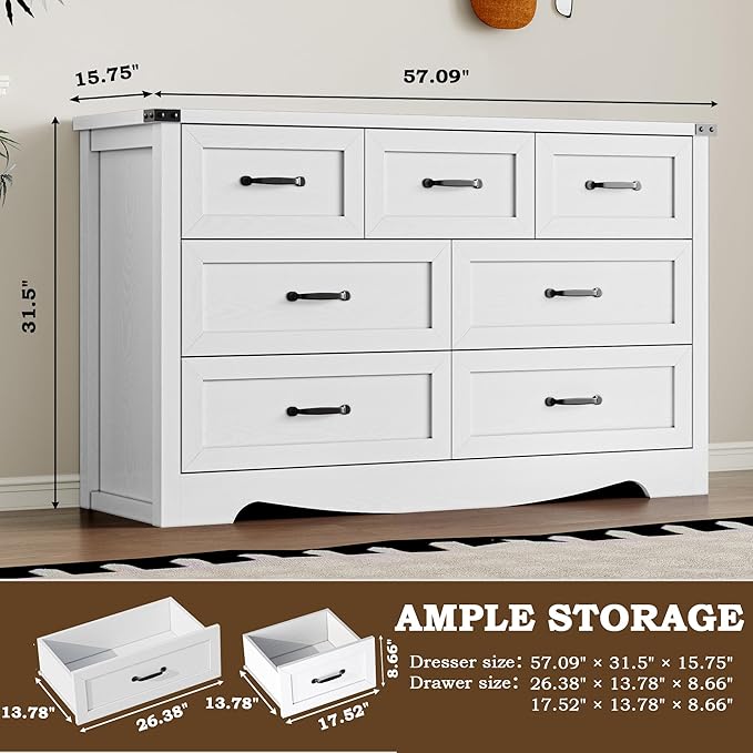 7-Drawer Dresser for Bedroom, Modern Wooden Chest of Drawers with Metal Handles, Anti-Tipping Design, Sturdy and Stable Storage Organizer for Living Room, Entryway, Home Office