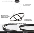 Modern Led Chandelier, 2 Rings Contemporary Chandelier Circular Pendant Light, Black Dimmable Hanging Ceiling Light Fixture for Living Dining Room