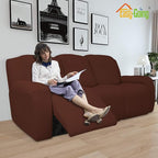 Easy-Going 8 Pieces Recliner Sofa Stretch Sofa Slipcover Sofa Cover Furniture Protector Couch Soft with Elastic Bottom Kids, Spandex Jacquard Fabric Small Checks Coffee