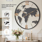 36 Inch Oversized Giant Extra Large Modern Decorative Metal World Map Wall Clock,Big Vintage Gold Arabic Numeral Wall Clocks for Living Room,Entryway,Office,Fireplace,Dining Room