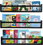 AZSKY Classic Nursery Book Shelves Black Wooden Floating Shelves Wall Bookshelf for Bathroom Decor Kitchen Spice Rack Organizer Kids Room 24 Inch Set of 3