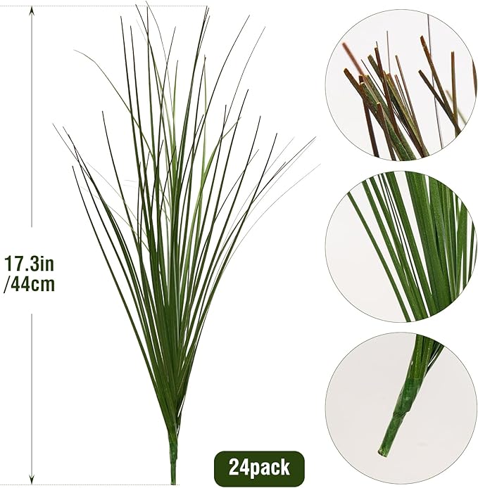 24PCS Realistic Minimalist Artificial Grass, Green, 17 inches, Plastic, Perfect for Indoor and Outdoor Decoration