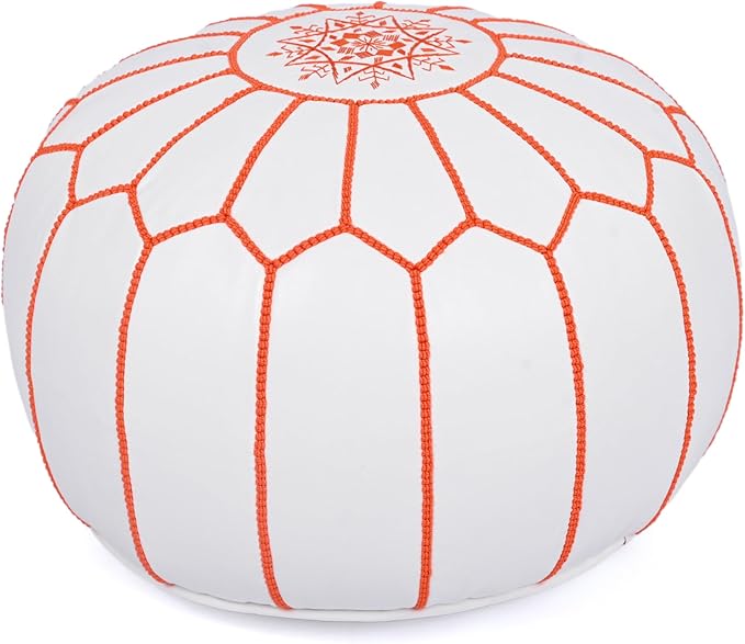 Marrakesh Gallery Genuine Leather Round Pouf Unstuffed - Moroccan Ottoman Footstool, Footrest Cover - Boho Decor - Bohemian Living Room, Bedroom, Kids Room, Gift & Wedding