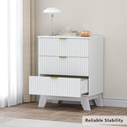 Fluted 3 Drawer Dresser, 30.3" Tall Compact Modern Boho Chest of Drawers, Wooden Storage Cabinet for Bedroom, Living Room, Entryway, Curved Profile Design