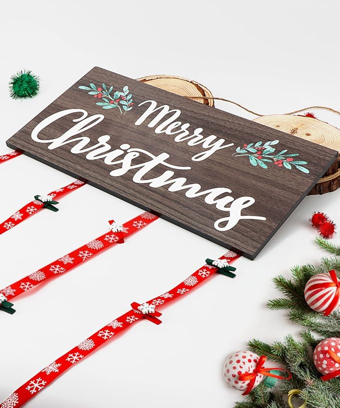AKEROCK Christmas Card Holder Display, Christmas Wall Decor - Wooden Hanging Christmas Picture Frame with 30 Clips for Xmas Holiday Wall Door Window Home Décor