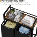 Laundry Hamper, Laundry Basket, Laundry Sorter with 2 Removable Bags, Clothes Basket with 2 Compartments, Wheels, Shelf for Laundry Room Bathroom Bedroom (2 Bags-Black)