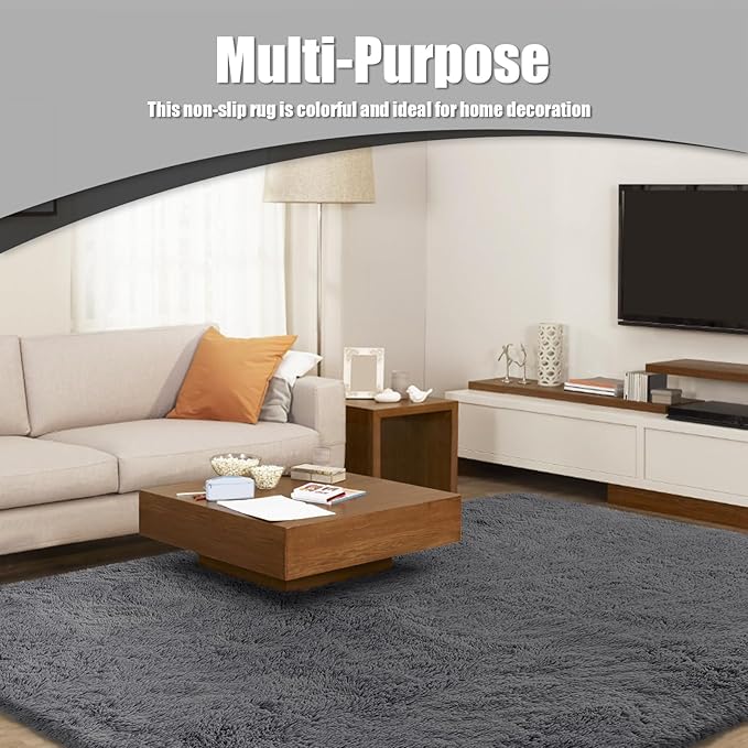 6x9 Fluffy Area Rug for Living Room,Shag Area Rugs for Bedroom,Deep Grey Soft Fuzzy Rug Non-Shedding Indoor Plush Carpet for Kids Bedroom Nursery Dorm Home Decor