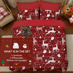 Christmas Comforter Set Queen Size,Red Christmas Bed Set with Reindeer Stars Bedding for Holiday, 3 Pieces 1 Reversible Comforter and 2 Pillowcases