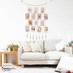 Macrame Hanging Photo Display Boho Wall Decor with String Lights Wooden Beads Garland Picture Frame Collage Holder with 30 Clips for Room, Bedroom, Dorm, Christmas Teenage Teen Girl Gifts (Beige, Medium)