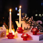 VOHO Vintage Red Candlestick Holders for Christmas Decorations, 6pcs Stackable Candle Stick Candle Holder for Valentines Day Decoration, Ribbed Taper Candle Holders for Candlesticks & Tea Lights