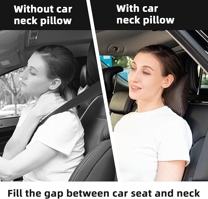 Car Neck Pillow, Car Headrest Pillow for Driving with 2.2" Rear View Blind Spot Mirrors, Memory Foam Car Pillow for Cervical Support, Vehicle Headrest Pillow for Car Seat, Brown