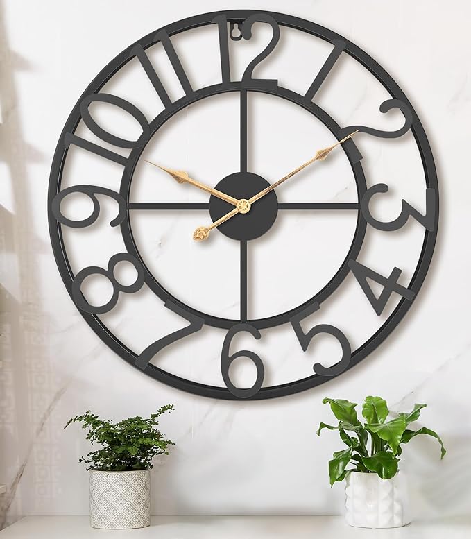 14 Inch Large Wall Clocks for Living Room Decor,Big Silent Battery Operated Metal Wall Clock,Rustic Modern FarmhouseArabic Numerals Wall Clock for Kitchen,Office,Bedroom,Dinng Room
