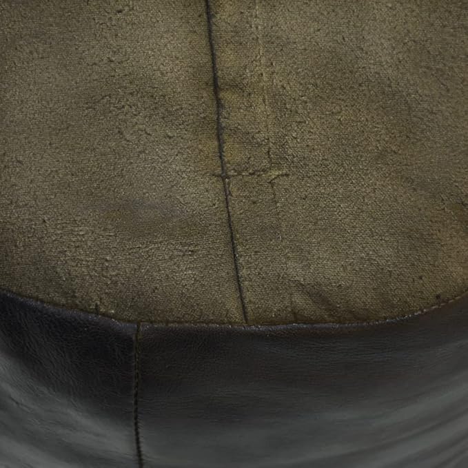 Round Shaped Goat Leather Handmade Eco-Friendly Chocolate Brown Pouf - Round Pouf, 16"x16"x16", Plain Solid Pouf, Goat Leather Pouf, Recycled Foam with Fibre Fill Stuffed Pouf, Seating Pouf PF12