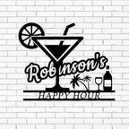 Happy Hour Metal Bar Sign - Personalized Wine Wall Art, Rustic Home Bar Decor, Custom Cocktail & Wine Themed Metal Signs for Indoor/Outdoor - MADE IN USA