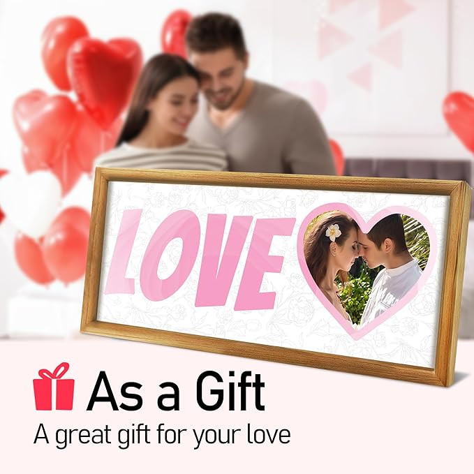 Gifts for Him/Her - Personalized Photo Frame with Love Design, Wall Mount or Tabletop Display, Romantic Gifts for Boyfriend Girlfriend Anniversary Birthday Valentine's