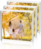 Acrylic 4x4 Inch Square Picture Frame 3 Pack, Magnetic Photo Frames for 4x4 or 3x3 Pictures Display, Clear Double Sided Freestanding Picture Frames, Desktop Ticket Display