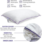 Adjustable Soft Bed Pillow for Back, Stomach, and Side Sleepers, Supportive, Cotton, Viscose, Breathable and Oeko-Tex Certified (Queen)