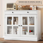 GarveeHome 35.4 in Sideboard Buffet Cabinets with Glass Door, Buffet Cabinet with Storage, White Sideboard Cabinet with Drawer, Modern Buffets & Sideboards for Dining Room, Kitchen
