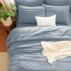 CozyLux Queen Comforter Set Grayish Blue, 7 Pieces Soft Pinch Pleat Bed in a Bag Queen Comforter Set with Sheets, Boho Bed Set with Down Alternative Comforter, Sheets, Pillowcases & Shams