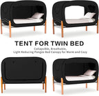 Bed Tent Full Bed Canopy Portable Dream Tent for Adult Indoor Sleeping Tents with 2 Doors Breathable Private Space Tents, Black