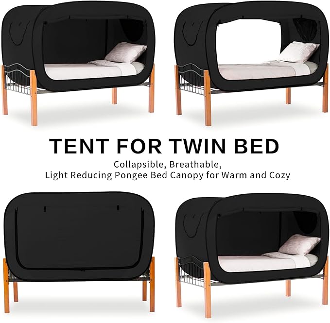 Bed Tent Full Bed Canopy Portable Dream Tent for Adult Indoor Sleeping Tents with 2 Doors Breathable Private Space Tents, Black