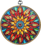 Colorful Geometric Mandala Framed Round Wall Decor Canvas Wall Art Hanging Prints Artwork for Home Office Kitchen Nursery Bedroom Living Room Porch Garden Birthday Decorations 10.2X10.2 Inch