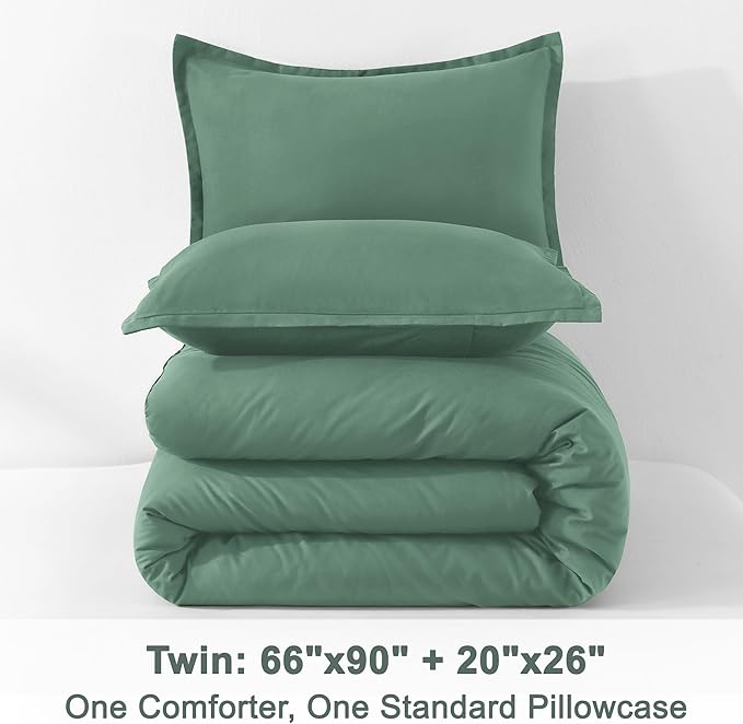 Litanika Comforters Twin/Twin XL Size Haze Green, 2 Pieces Lightweight Solid Bedding Set & Collections, All Season Fluffy Bed Set (66x90 Inches Comforter & 1 Pillowcase)