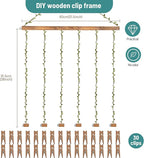 Wooden Hanging Photo Display Pictures Holders with 30 Clips,Picture Collage Frames for Wall,Suitable for Home Office Nursery Bedroom Room Dorm-Carbonized Black