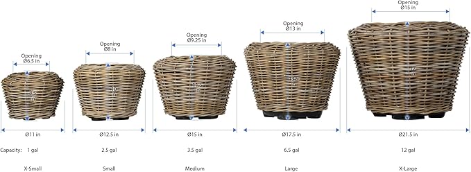 Rattan Kobo Indoor Outdoor Planter Basket with Plastic Pot Medium 35 Gallon Soil Capacity
