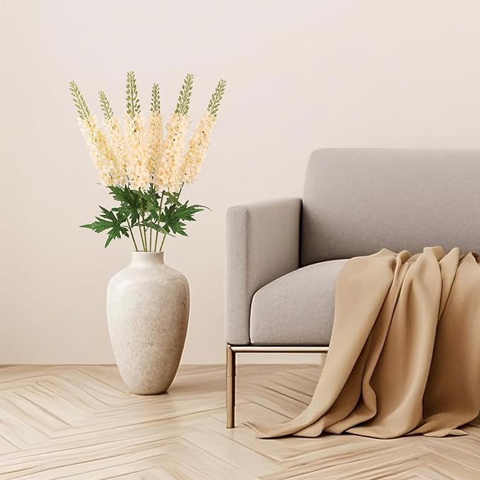 6PCS Champagne Snapdragon Artificial Flowers 29.5" Long Stem Delphinium Silk Faux Flowers Bulk for Tall Vase Wedding Home Garden Decor (Champagne)