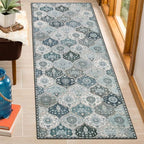 Lahome Moroccan Trellis Washable Runner Rug, 2x6 Runners for Hallways 6 Feet Non Slip Vintage Laundry Room Rug Vintage Ultra-Thin Long Carpet for Kitchen Bedroom, Blue