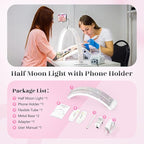 Yokilly Half Moon Light for Nail Desk: 23" Foldable Half Moon Desk Lamp with Phone Holder for Beginner - Arch Nail Tech Light with 3 Color Modes & 10 Brightness for Manicure Salon (Diamond, Small)