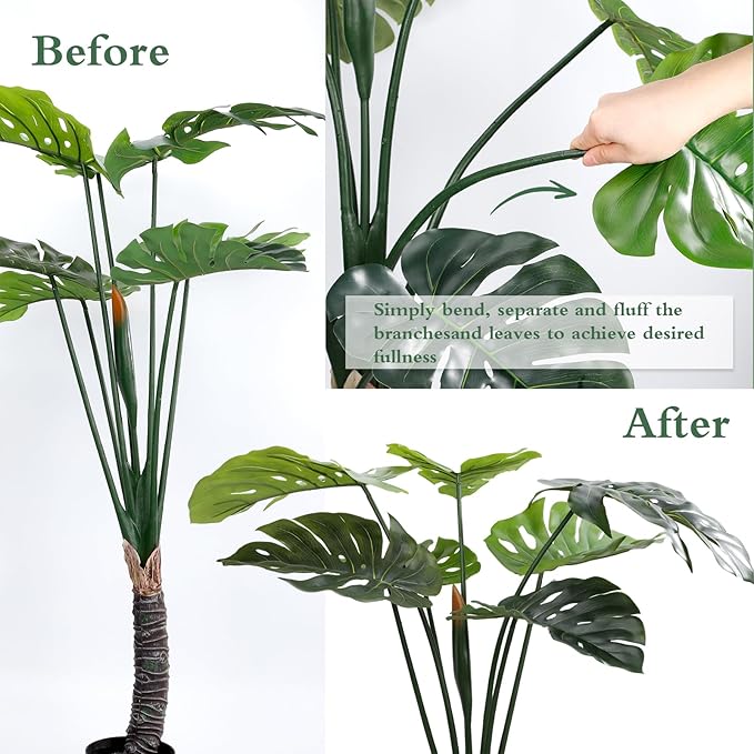 2 Pack 47.2in Artificial Monstera Deliciosa Trees with Pot, 4 Feet Fake Trees for Indoor Outdoor Home, Office Decor