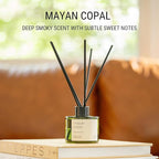 Craft & Kin Mayan Copal Reed Diffuser | All Natural Essential Oil & Rattan Scent Sticks | Fall Reed Diffusers for Home, Bathroom | Long Lasting Home Fragrance in Green Glass, 3.4oz