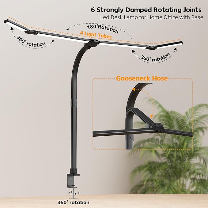 Office Home Desk Lamp,24W Super Bright Eye-Care Desk Lamp,Adjustable Gooseneck Office LED Task Light with Soft Non-Glare Lighting,Suitable for Studying,Reading (Black) (Black -a)
