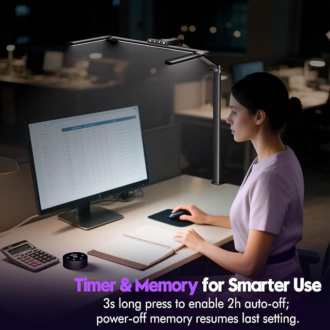 Quntis 32.5" Architect Desk Lamps for Office Home Dorm - Eye Care 3 Light Bar 1100LM Bright, Ambient Backlight, Radar Sensor, Remote Control, 2H Timer, Workbench Drafting Reading Video Conference Task